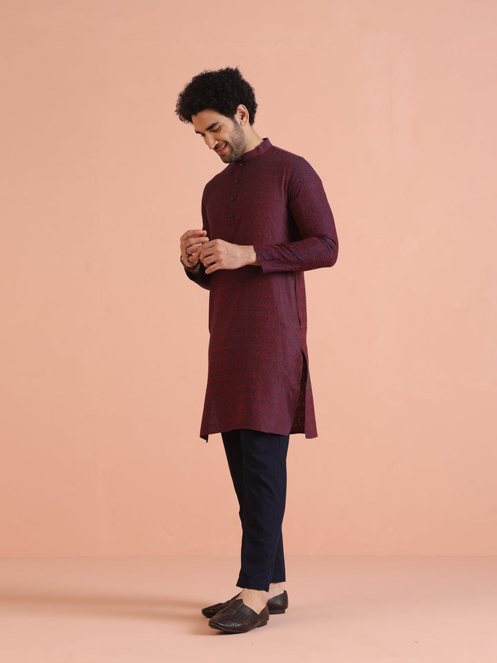 Maroon Cotton Silk Paisley Printed Kurta  | SHOBITAM