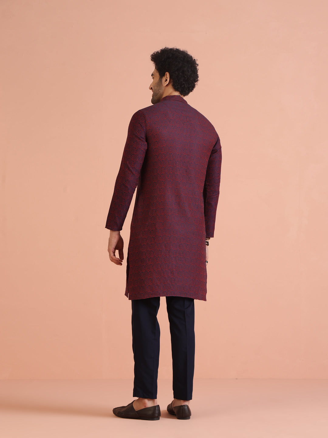 Maroon Cotton Silk Paisley Printed Kurta  | SHOBITAM