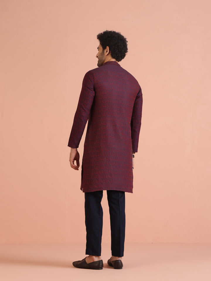 Maroon Cotton Silk Paisley Printed Kurta  | SHOBITAM