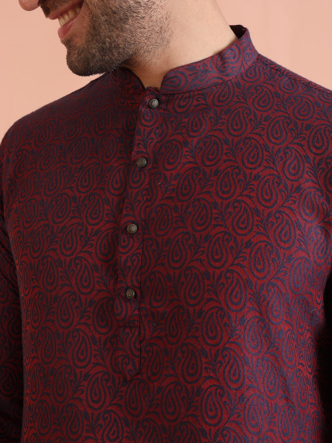 Maroon Cotton Silk Paisley Printed Kurta  | SHOBITAM