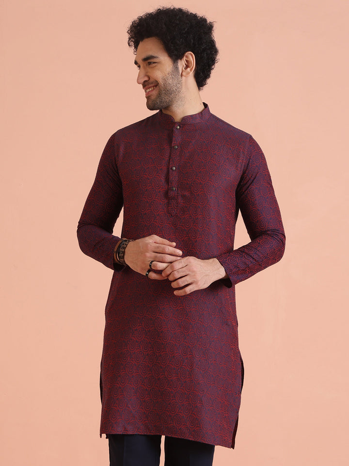 Maroon Cotton Silk Paisley Printed Kurta  | SHOBITAM