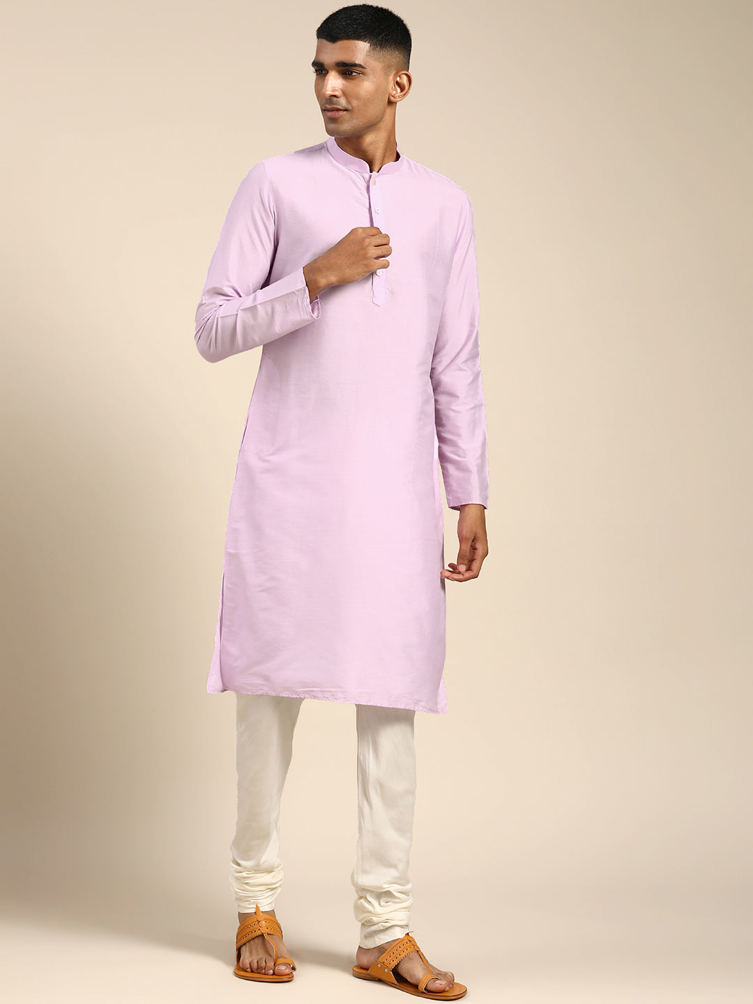 Men Lavender Solid Dyed Kurta | SHOBITAM