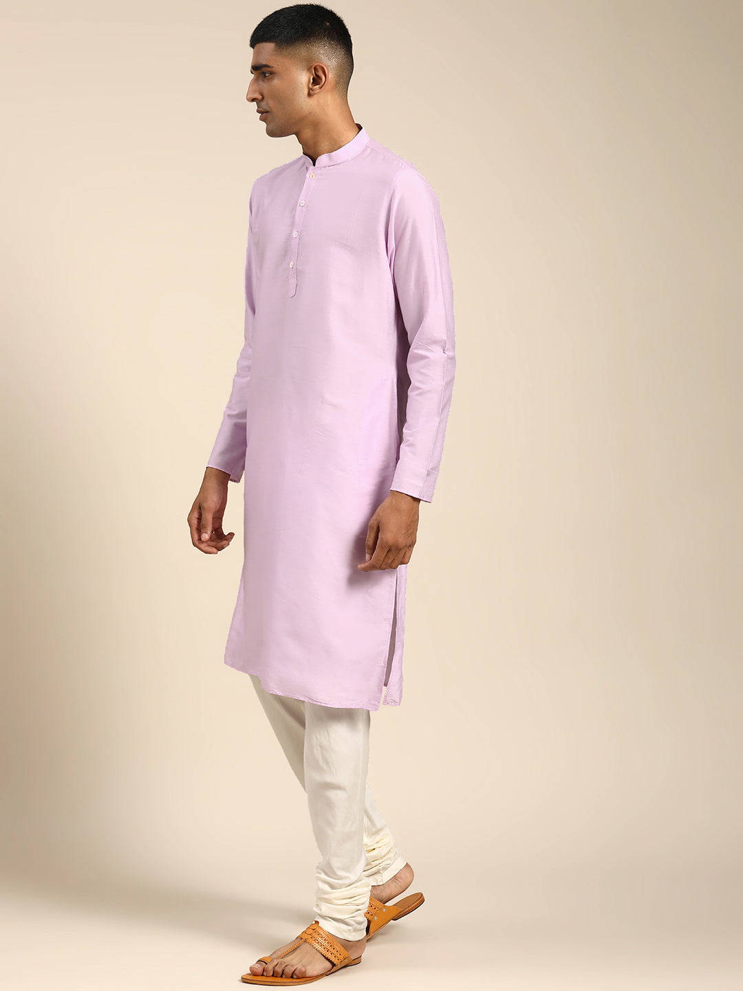 Men Lavender Solid Dyed Kurta | SHOBITAM