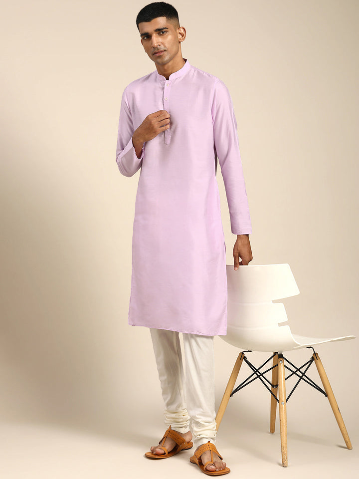 Men Lavender Solid Dyed Kurta | SHOBITAM