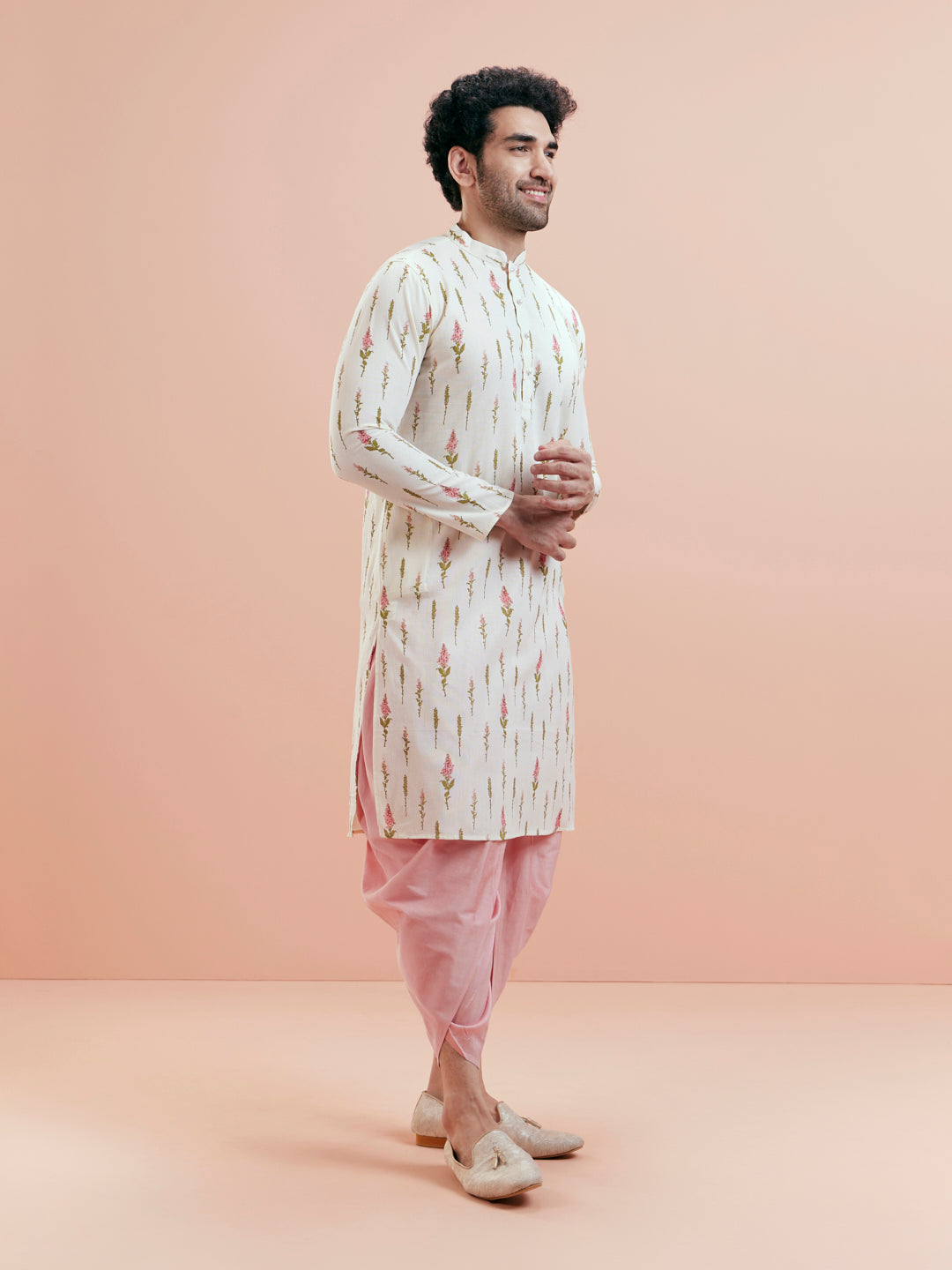 Cream Cotton Floral Printed Kurta | SHOBITAM