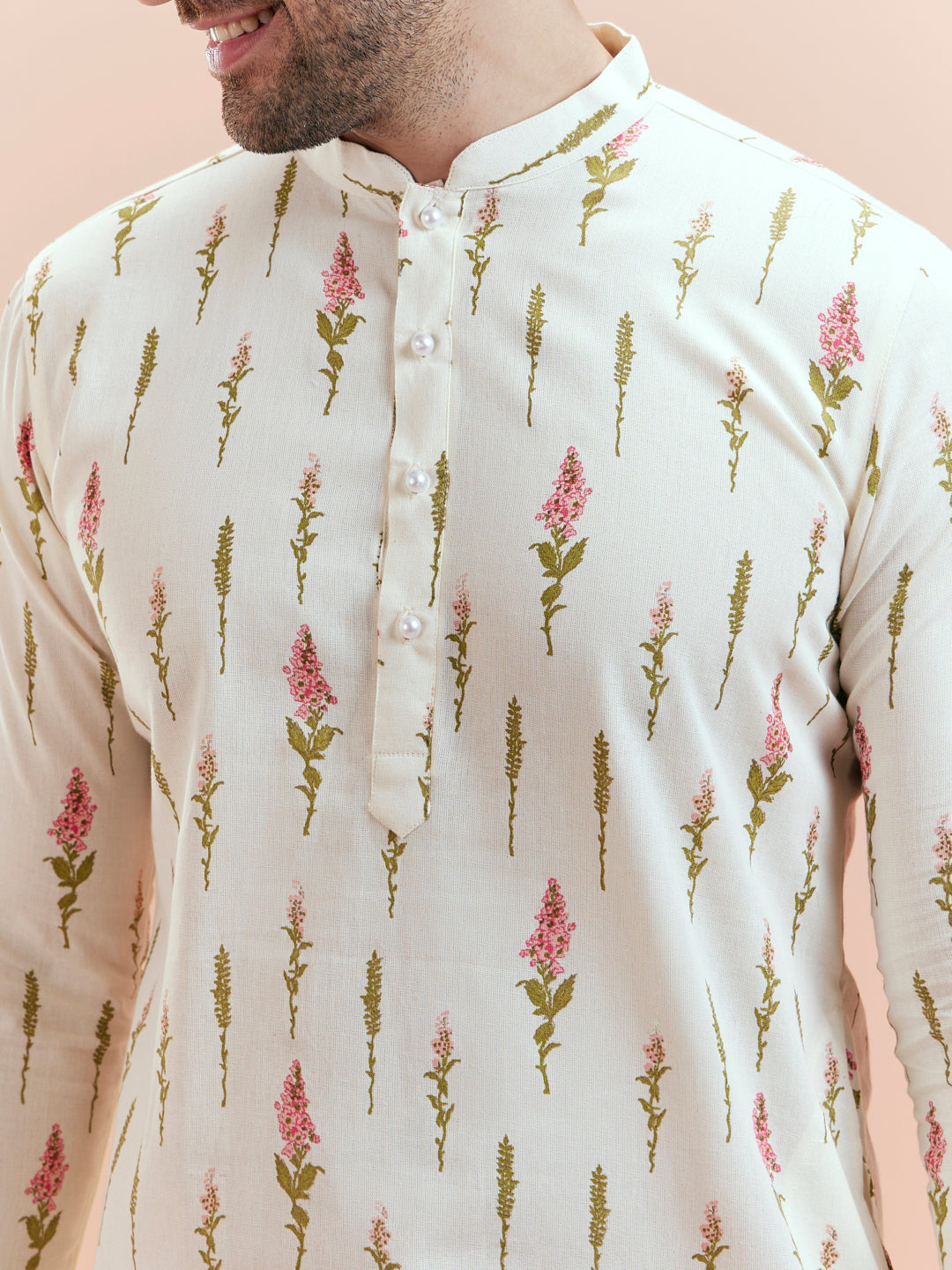 Cream Cotton Floral Printed Kurta | SHOBITAM