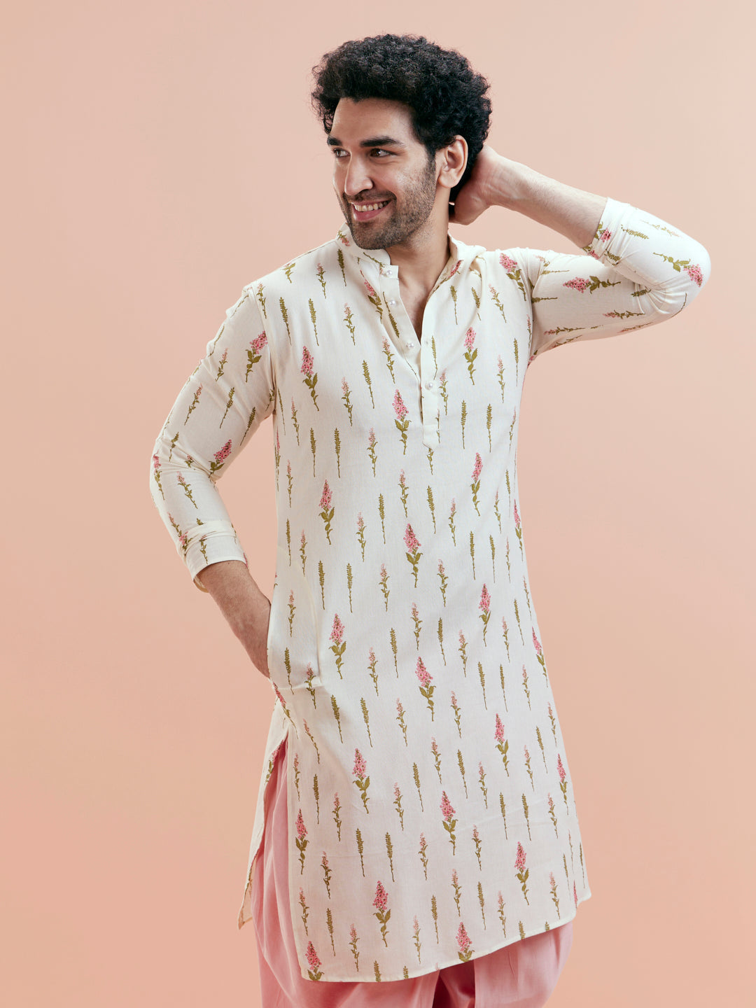 Cream Cotton Floral Printed Kurta | SHOBITAM
