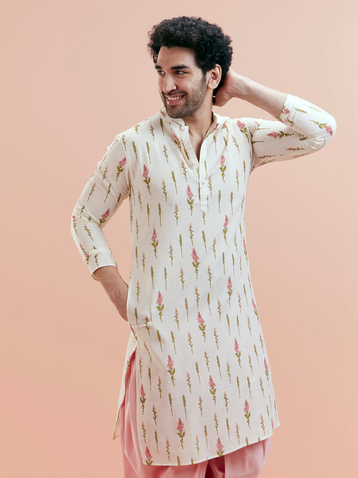 Cream Cotton Floral Printed Kurta | SHOBITAM