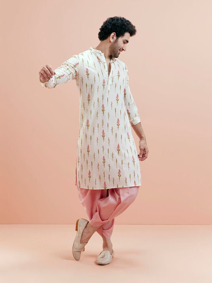 Cream Cotton Floral Printed Kurta | SHOBITAM