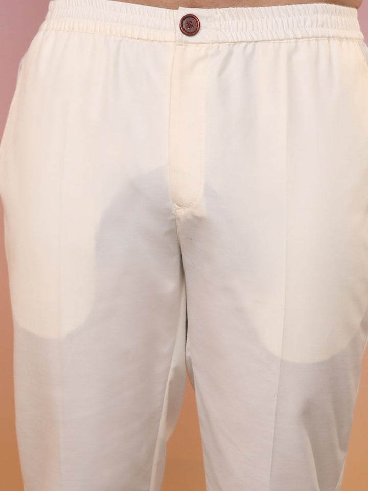 Cream Printed Cotton Silk Kurta Trouser Set
