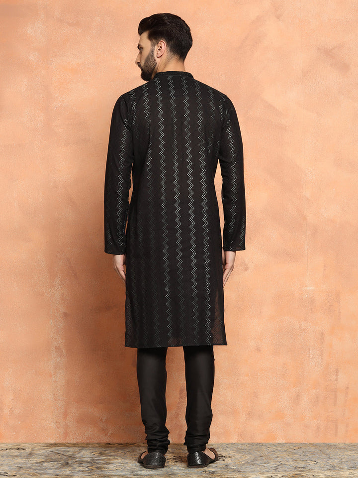 Black Jacquard Woven Silk Blend Kurta | SHOBITAM