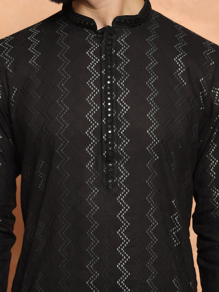 Black Jacquard Woven Silk Blend Kurta | SHOBITAM