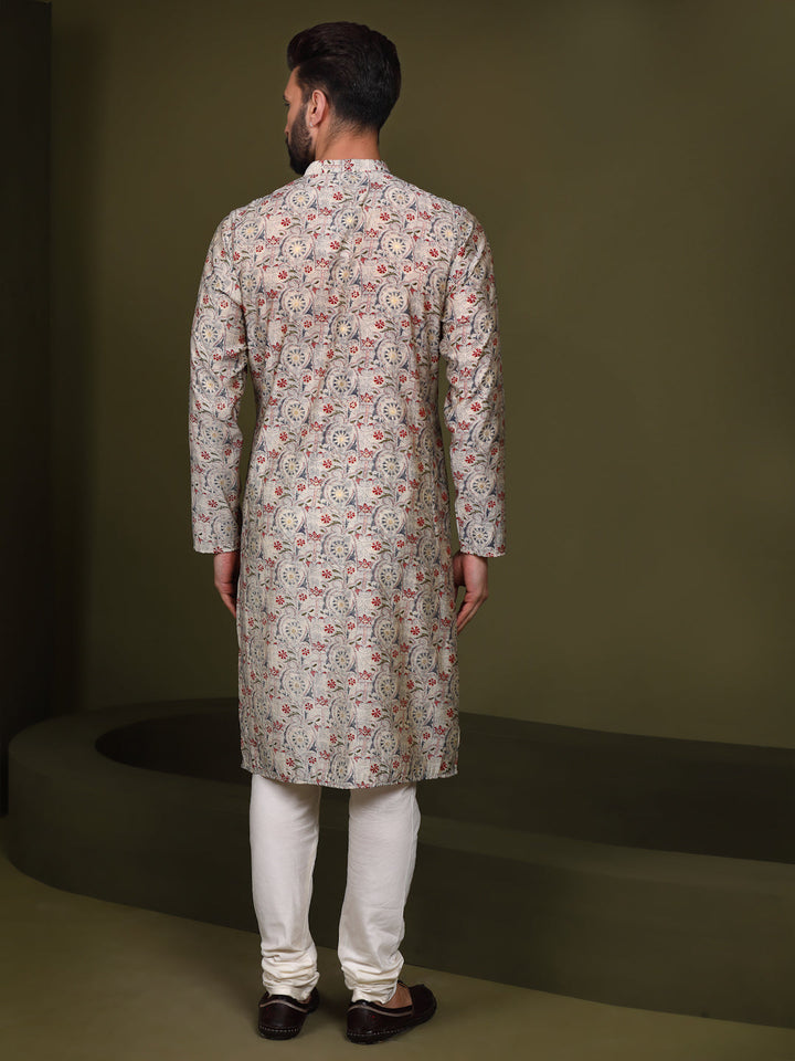 Cream Cotton Printed Kurta Churidar Set | SHOBITAM