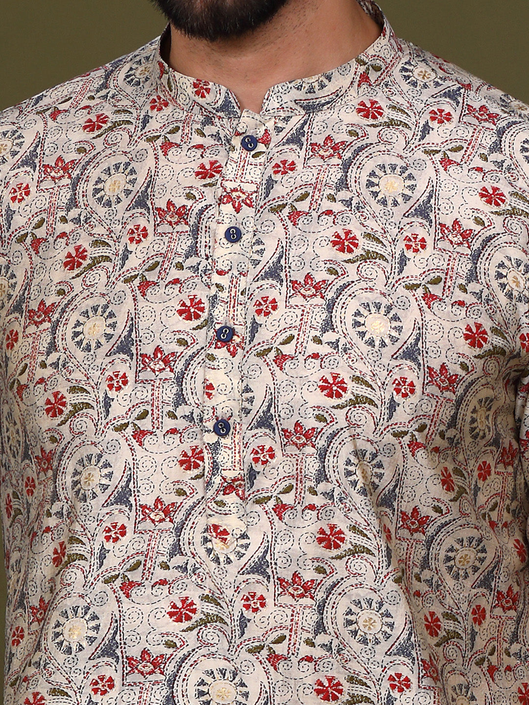 Cream Cotton Printed Kurta Churidar Set | SHOBITAM