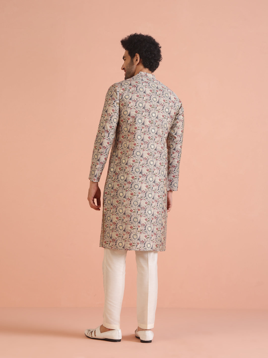 Multicolor Beige Printed Cotton Kurta | SHOBITAM