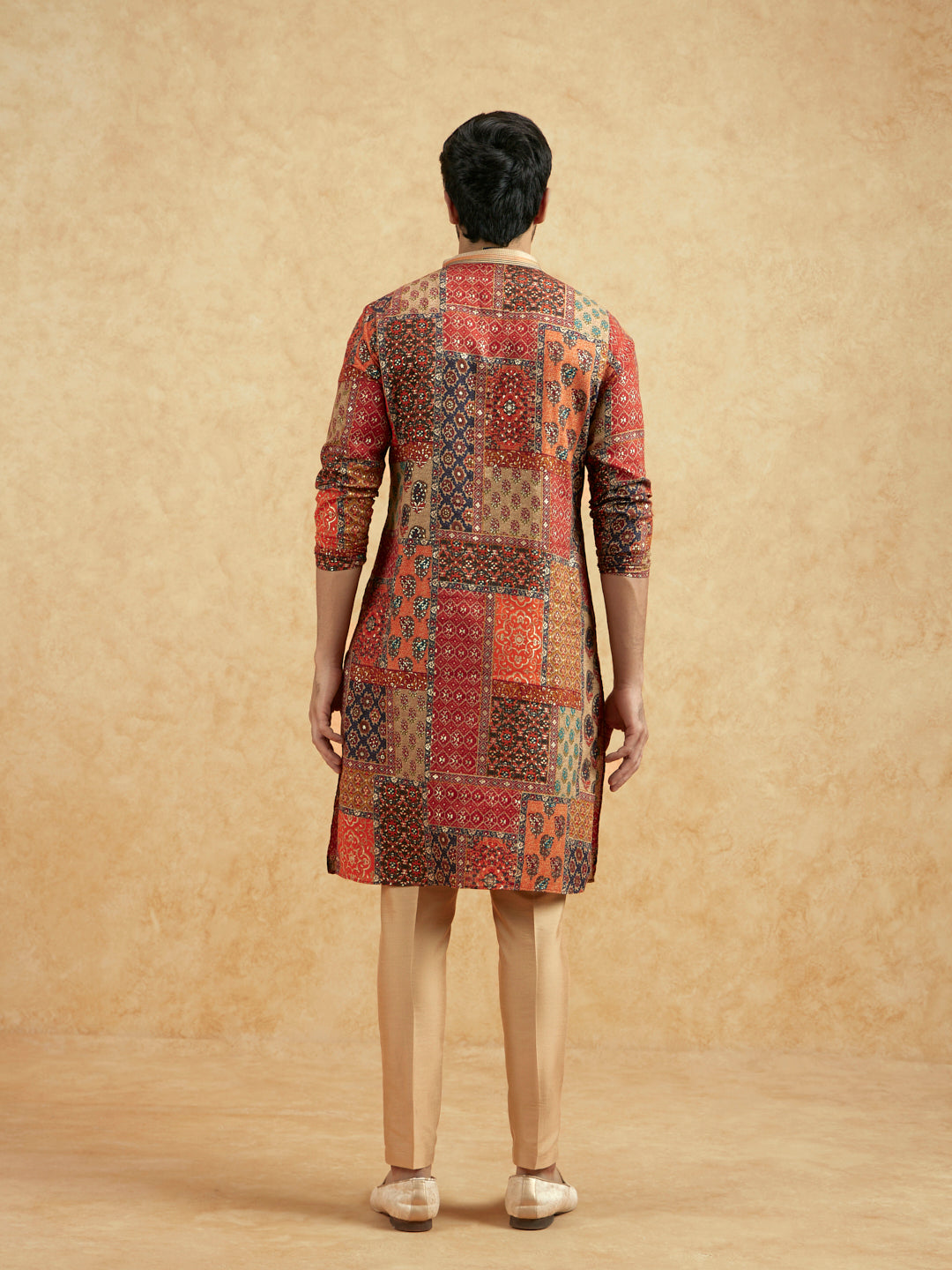 Red Beige Art Silk Printed Long Kurta | SHOBITAM