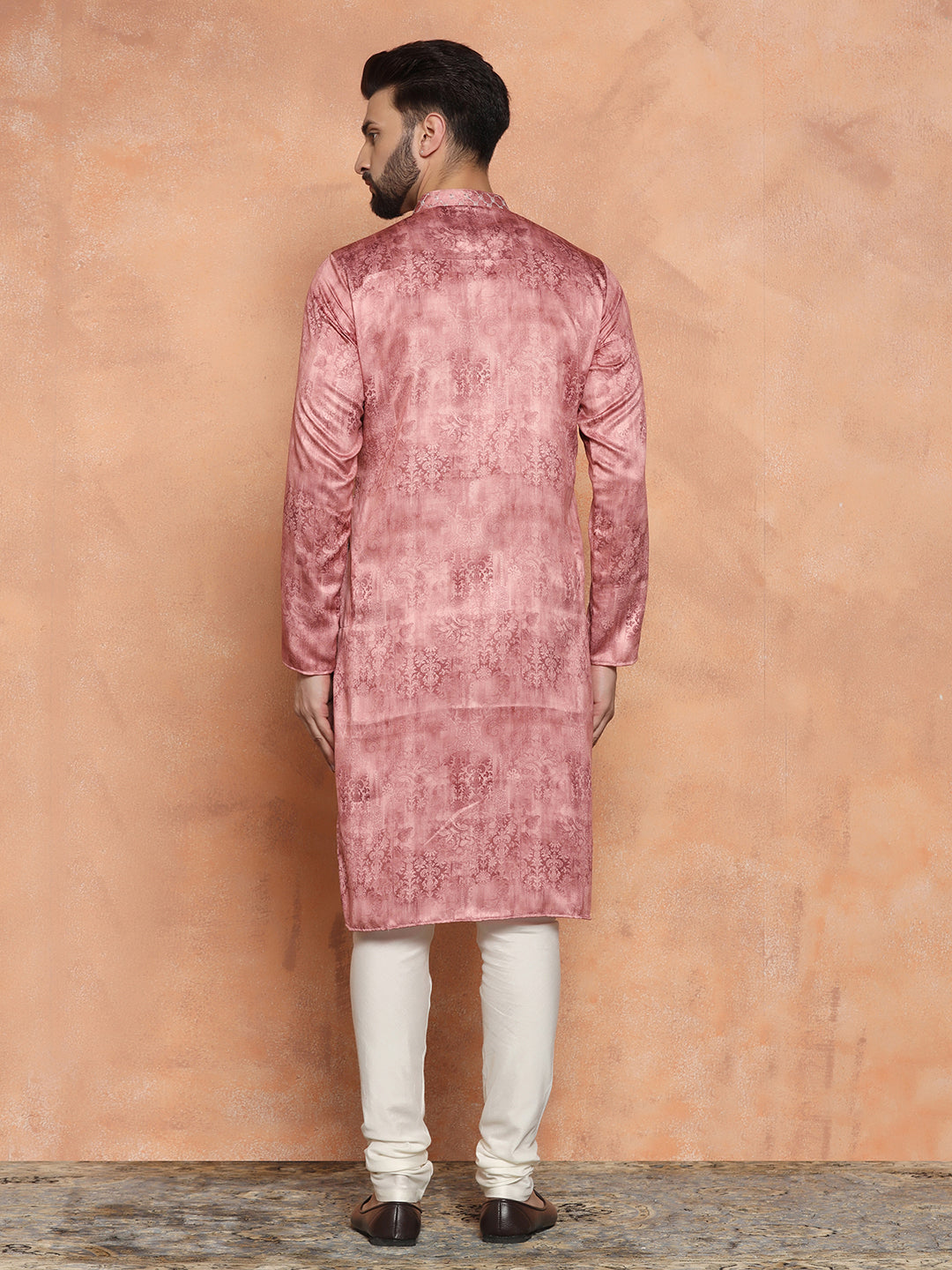 Pink Cotton Blend Embroidered Long Kurta | SHOBITAM