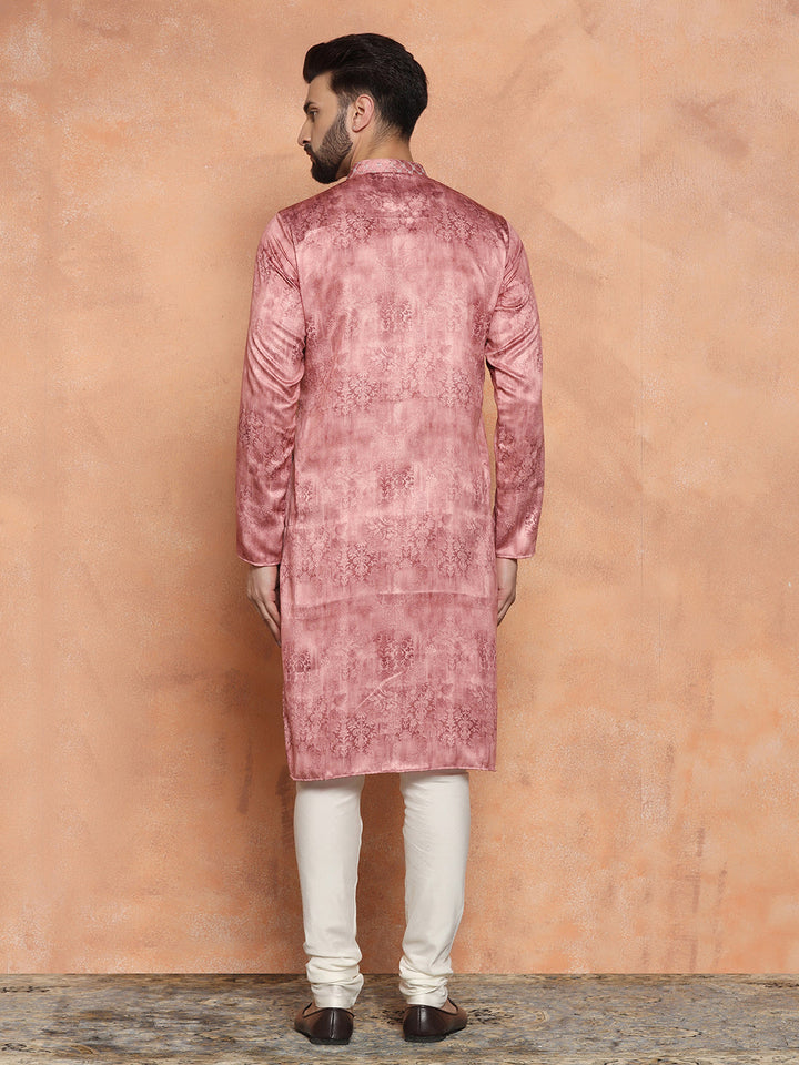 Pink Cotton Blend Embroidered Long Kurta | SHOBITAM