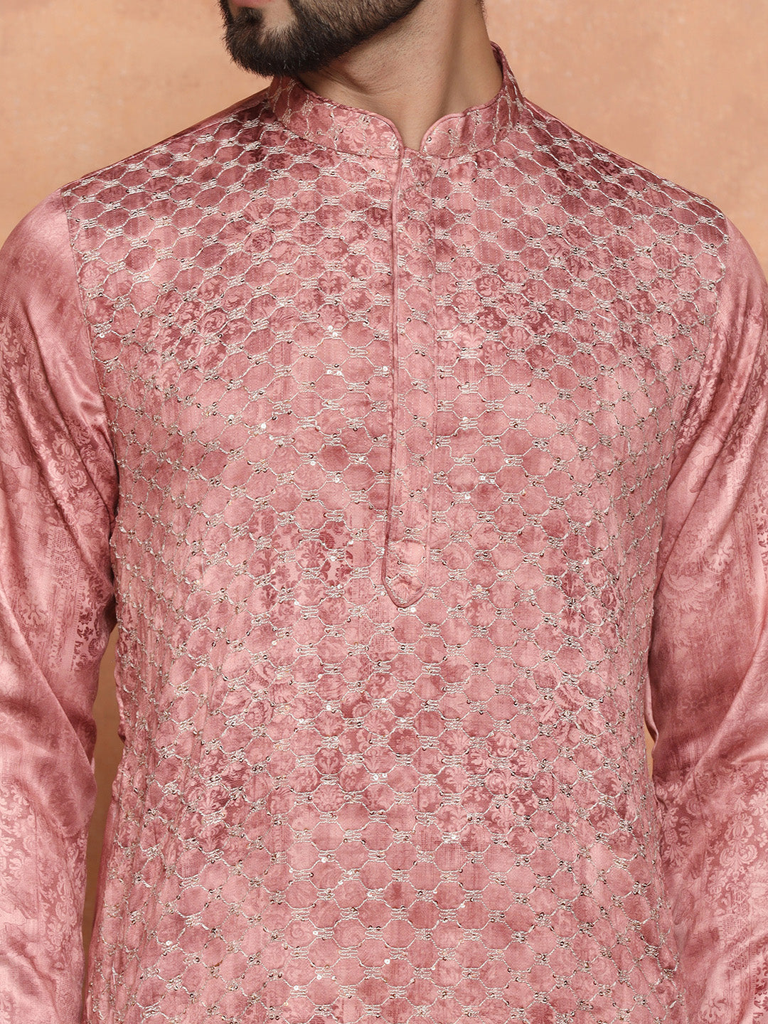 Pink Cotton Blend Embroidered Long Kurta | SHOBITAM