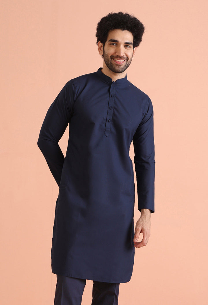 Navy Blue Cotton Plain Kurta | SHOBITAM