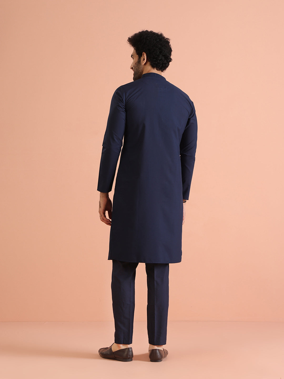 Navy Blue Cotton Plain Kurta | SHOBITAM