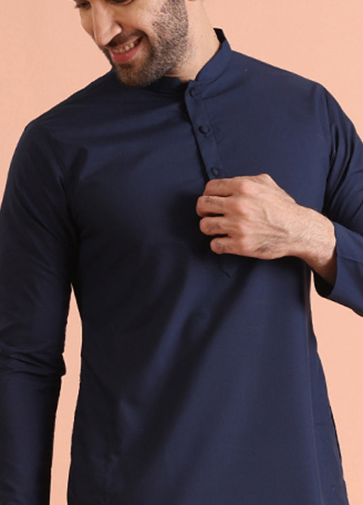 Navy Blue Cotton Plain Kurta | SHOBITAM