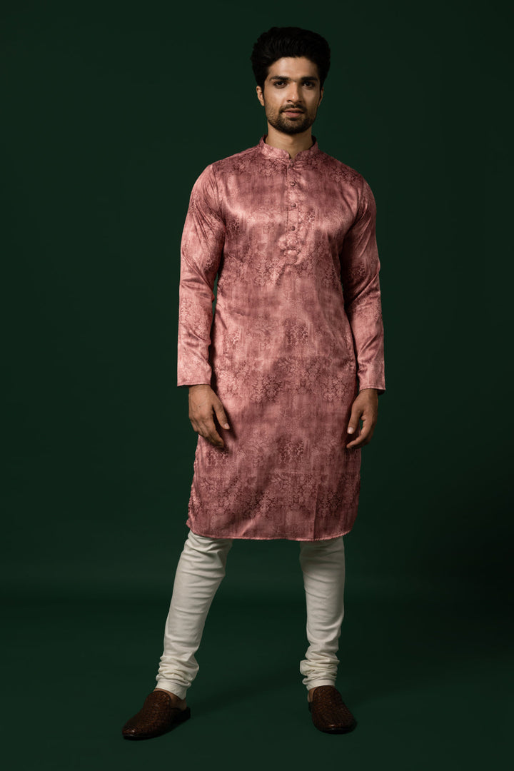 Pink Textured Silk Blend Kurta | SHOBITAM