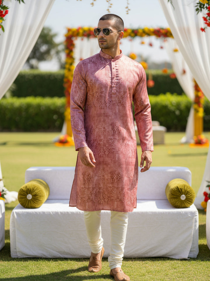 Men's Pink Kurta Churidar Set | SHOBITAM