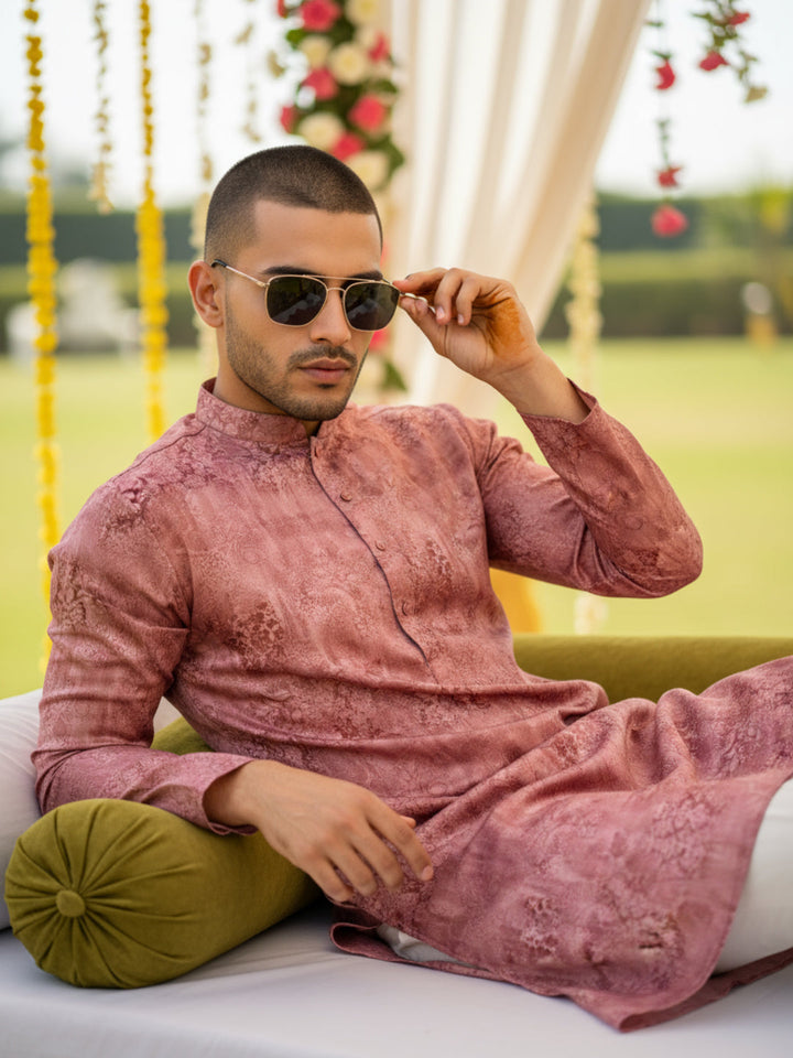 Men's Pink Kurta Churidar Set | SHOBITAM