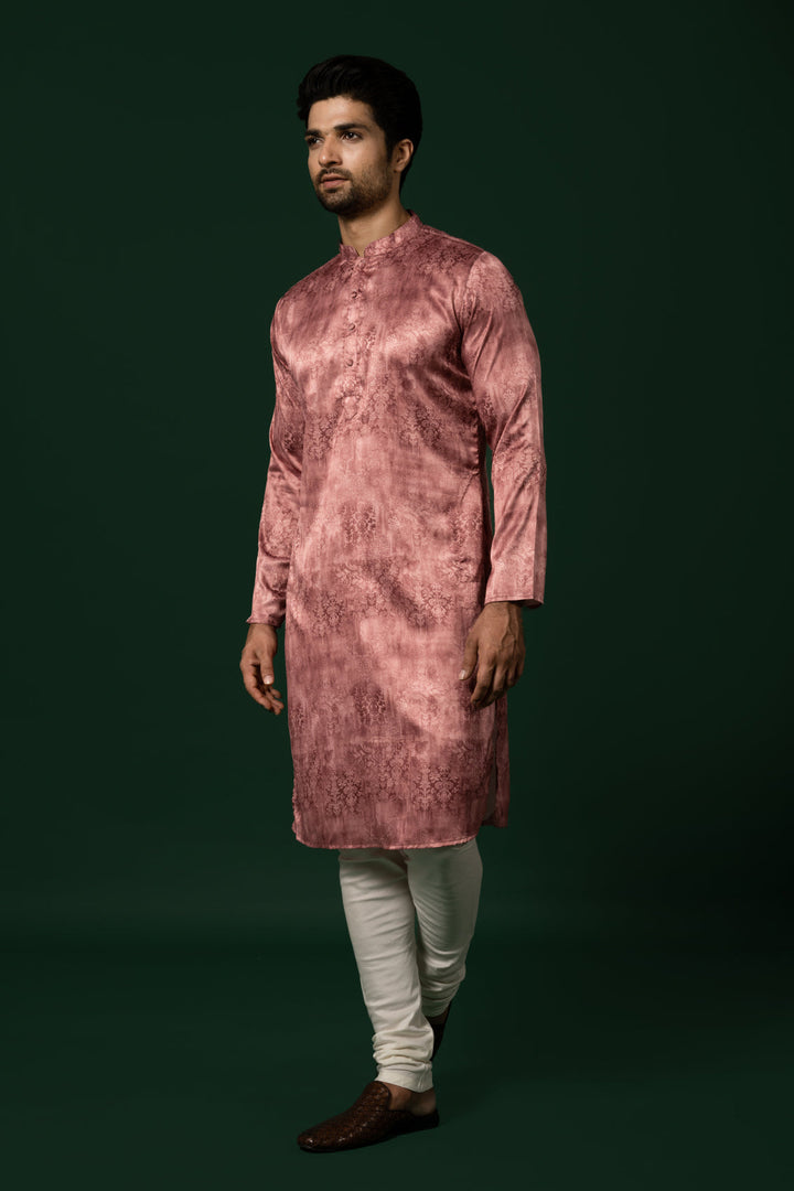 Pink Textured Silk Blend Kurta | SHOBITAM