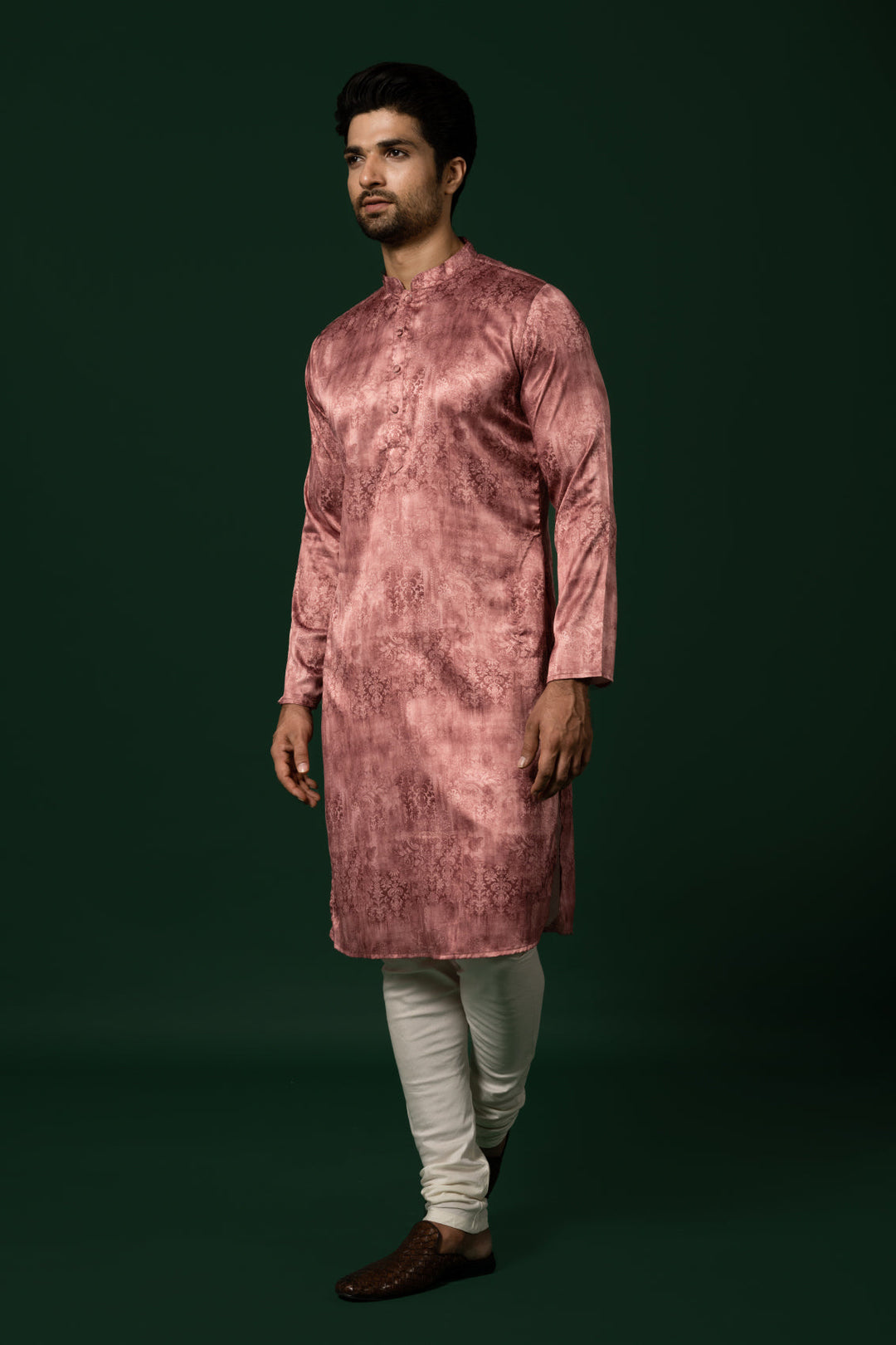Pink Textured Silk Blend Kurta | SHOBITAM