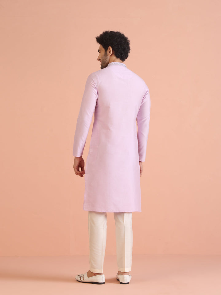 Light Pink  Cotton Blend Embroidered Kurta with Intricate Neckline | SHOBITAM