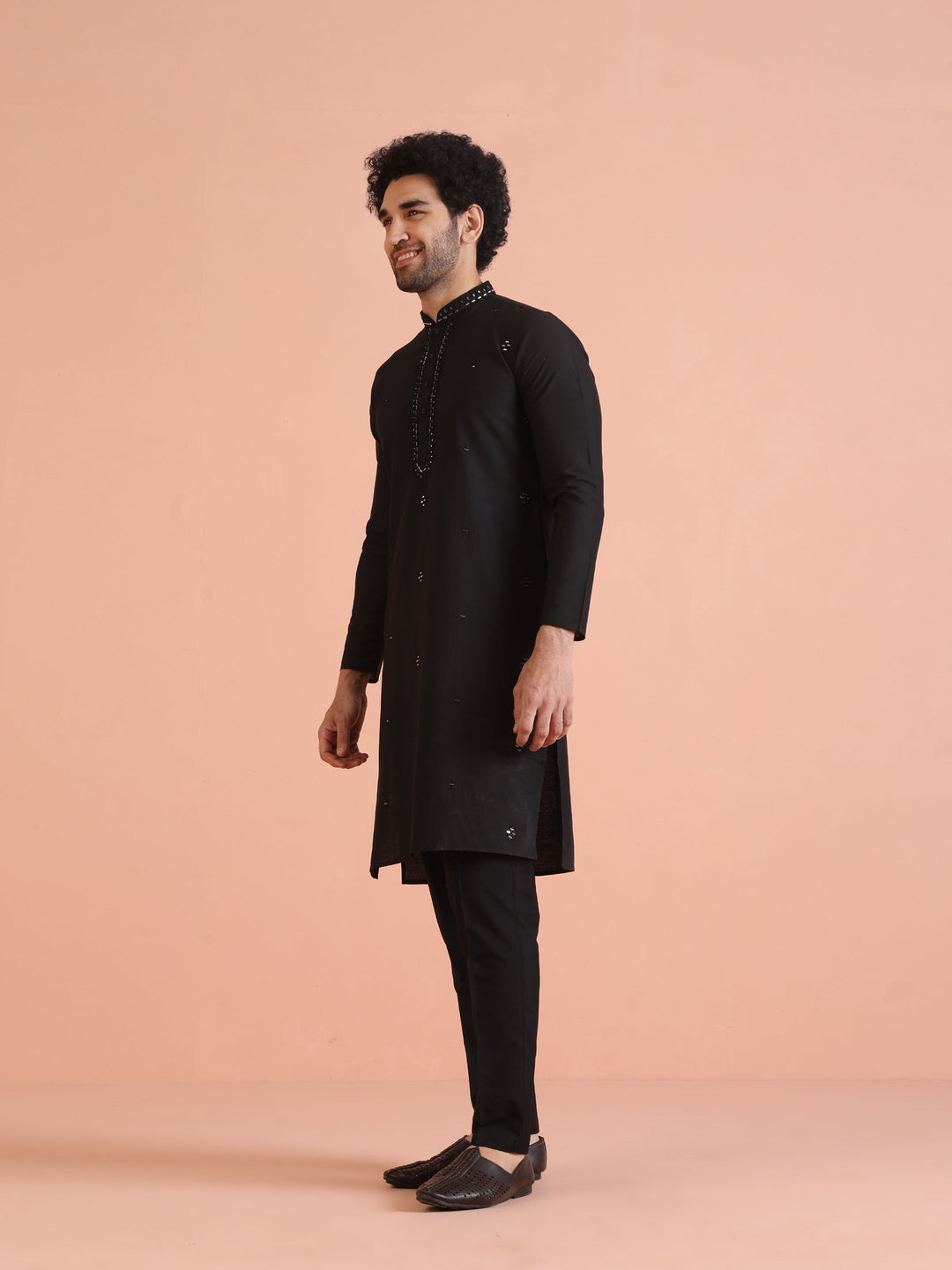 Black Cotton Silk Mirror Work Kurta | SHOBITAM