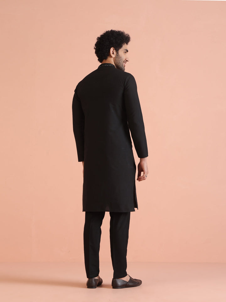 Black Cotton Silk Mirror Work Kurta | SHOBITAM