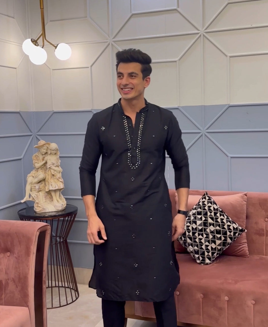 Black Cotton Silk Mirror Work Kurta | SHOBITAM