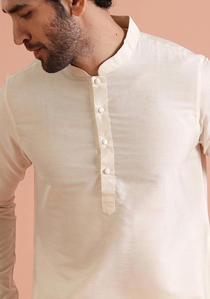 Off White Cotton Silk Blend Long Kurta | SHOBITAM