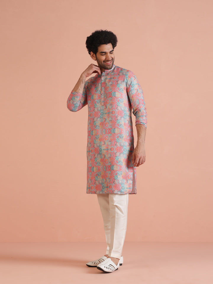 Multi Color Art Silk Printed Long Kurta | SHOBITAM