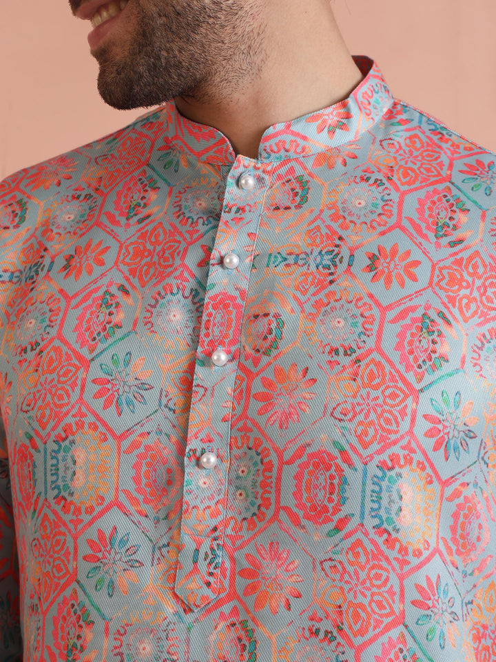 Multi Color Art Silk Printed Long Kurta | SHOBITAM