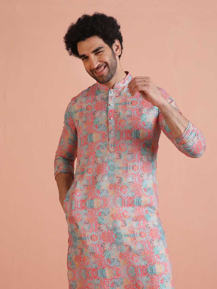 Multi Color Art Silk Printed Long Kurta | SHOBITAM