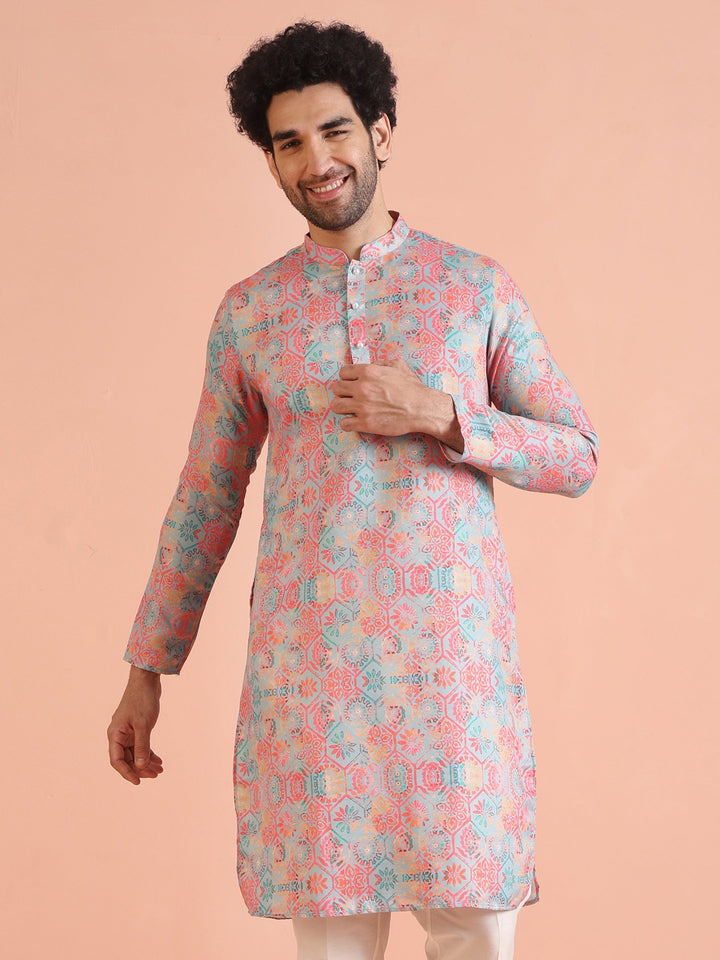 Multi Color Art Silk Printed Long Kurta | SHOBITAM