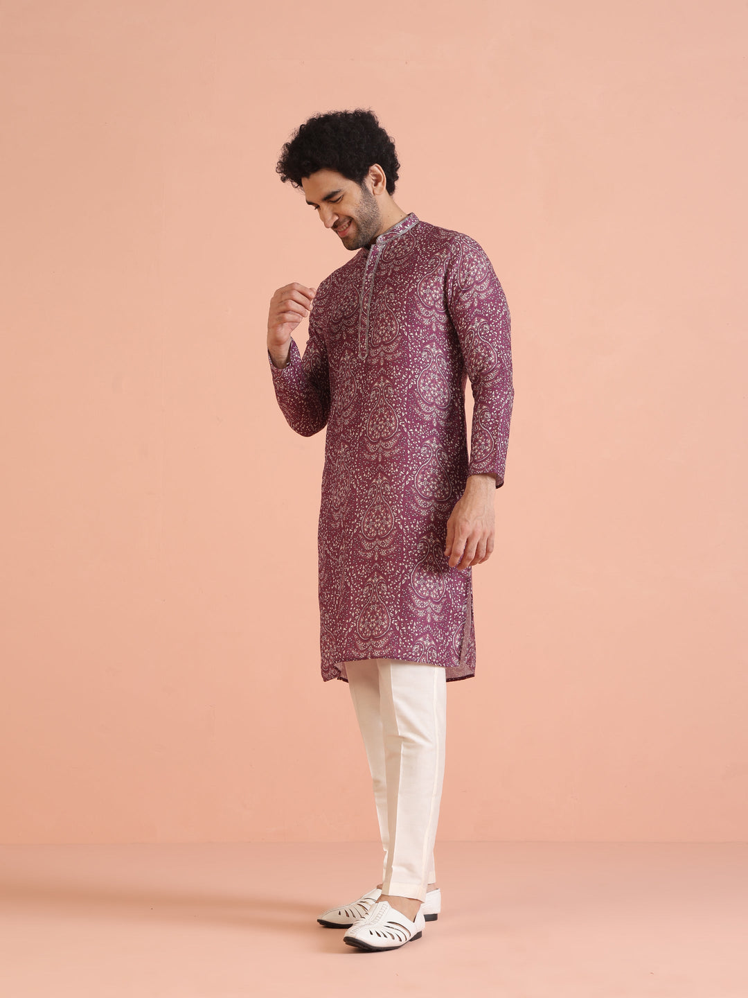 Purple Pashmina Printed Kurta Trouser Set | SHOBITAM