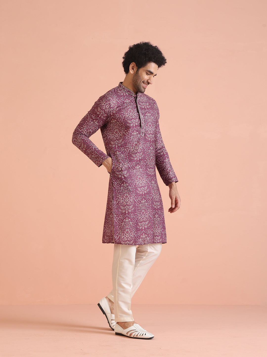 Maroon Art Silk Paisley Printed Kurta | SHOBITAM