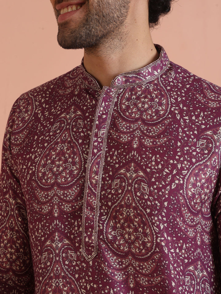 Maroon Art Silk Paisley Printed Kurta | SHOBITAM