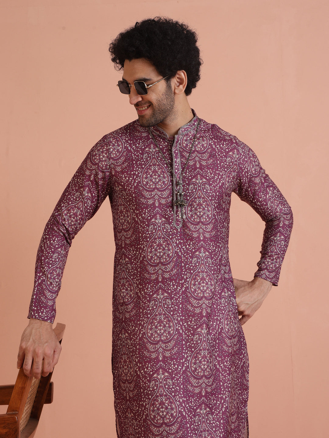 Purple Pashmina Printed Kurta Trouser Set | SHOBITAM