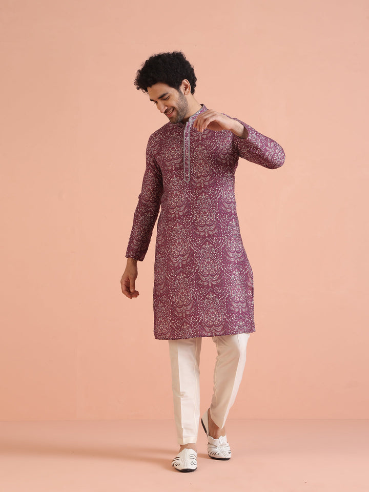 Purple Pashmina Printed Kurta Trouser Set | SHOBITAM
