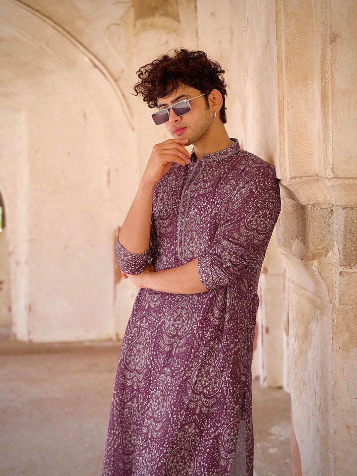 Purple Pashmina Printed Kurta Trouser Set | SHOBITAM