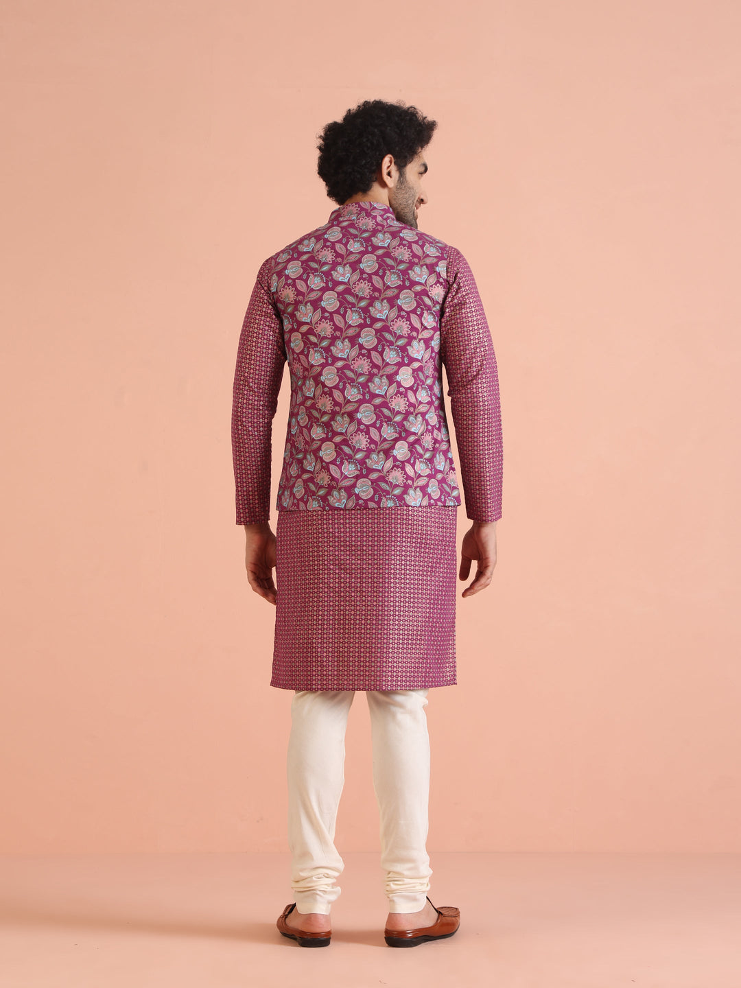 Pink Silk Blend Floral Jacquard Nehru Jacket | SHOBITAM