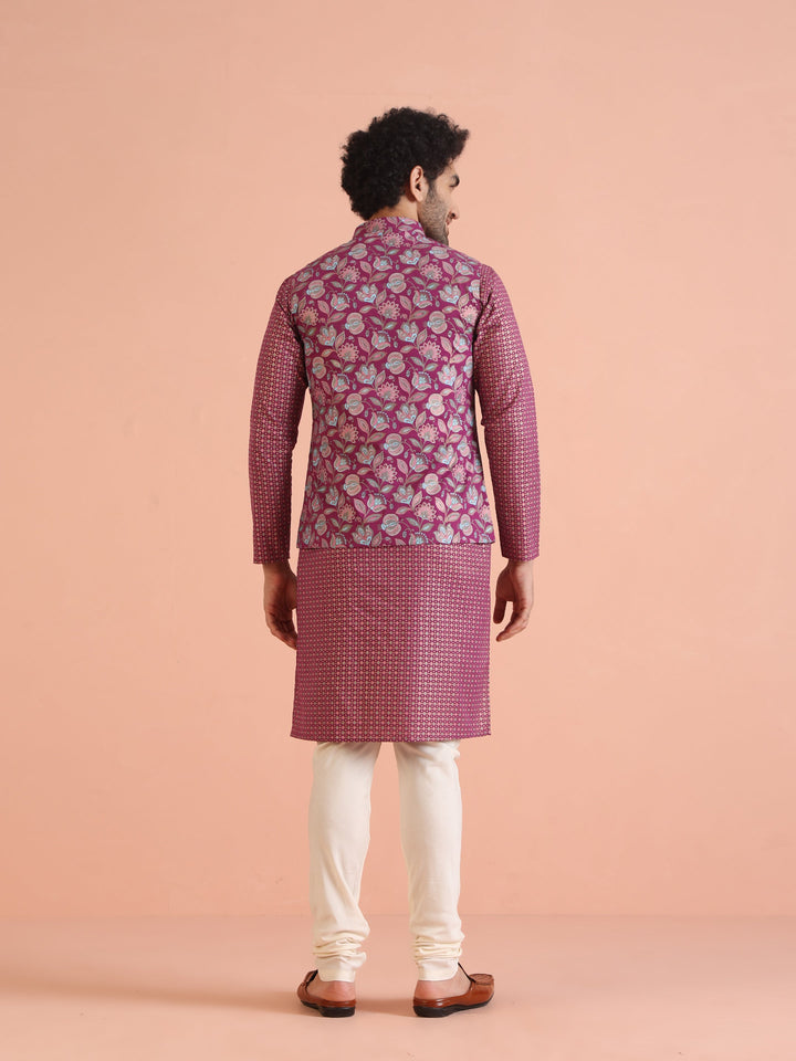 Pink Silk Blend Floral Jacquard Nehru Jacket | SHOBITAM