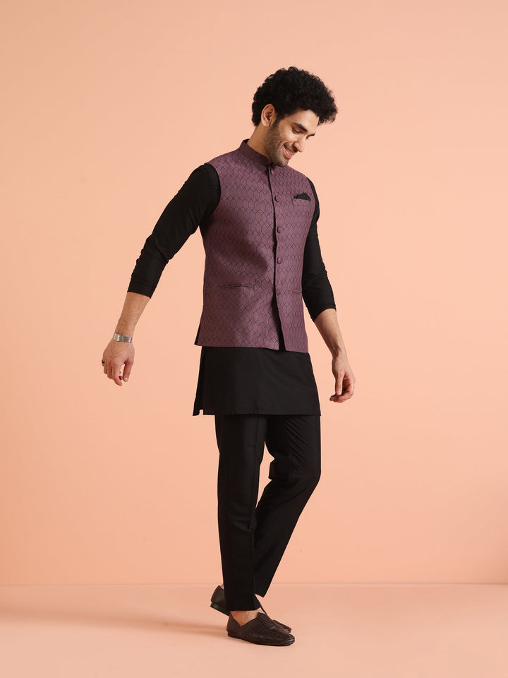 Purple Silk Blend Geometric Nehru Jacket | SHOBITAM