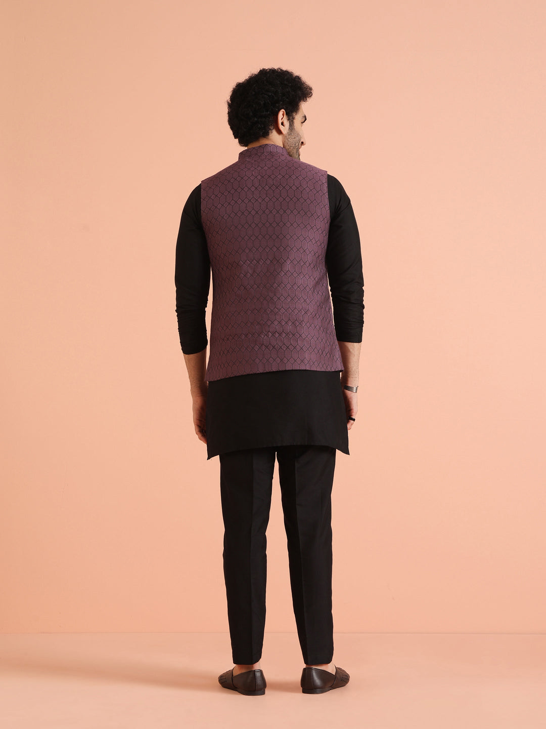 Purple Silk Blend Geometric Nehru Jacket | SHOBITAM